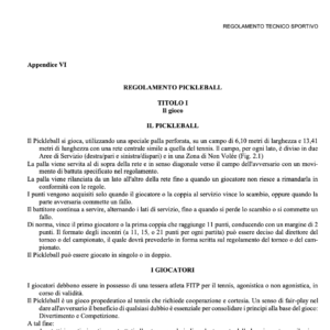 il regolamento ufficiale italiano del pickleball
